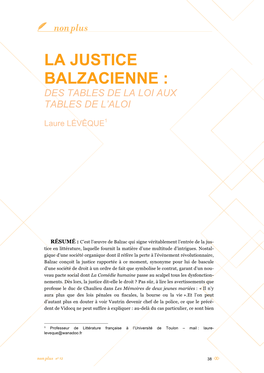 La Justice Balzacienne : Des Tables De La Loi Aux Tables De L’Aloi