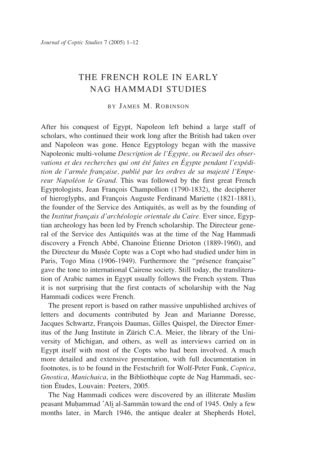 The French Role in Early Nag Hammadi Studies