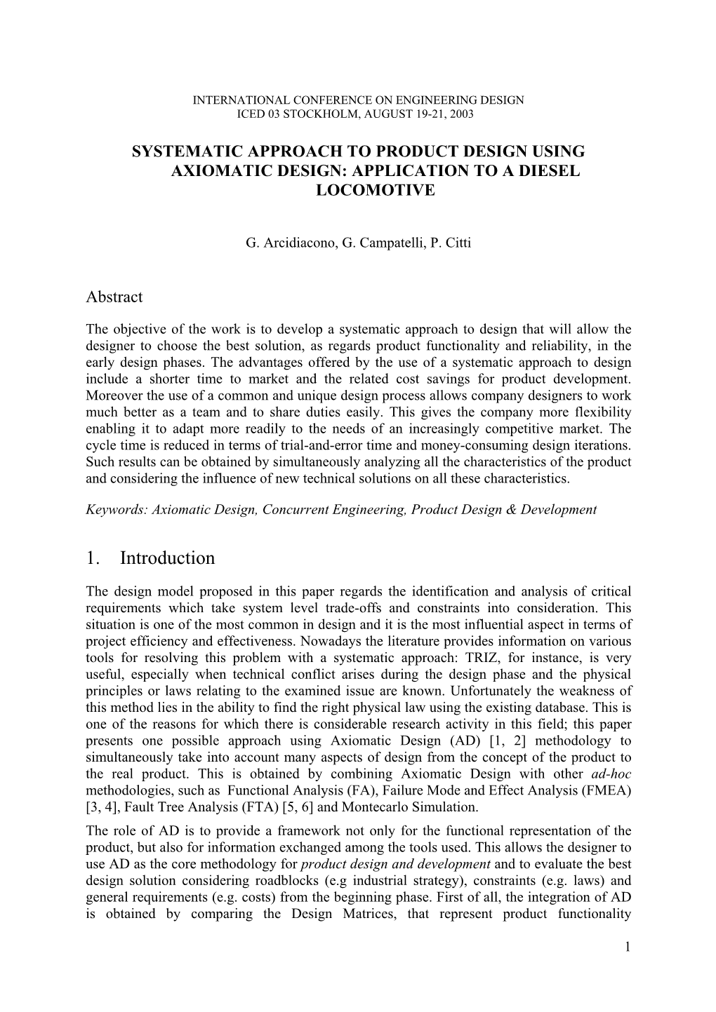 Systematic Approach to Product Design Using Axiomatic Design: Application to a Diesel Locomotive