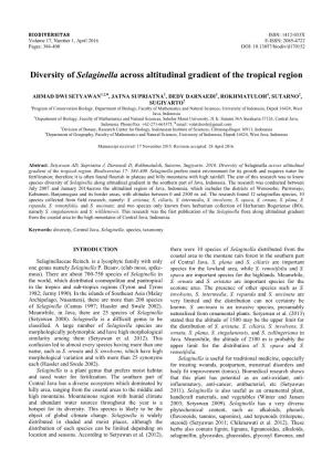 Diversity of Selaginella Across Altitudinal Gradient of the Tropical Region