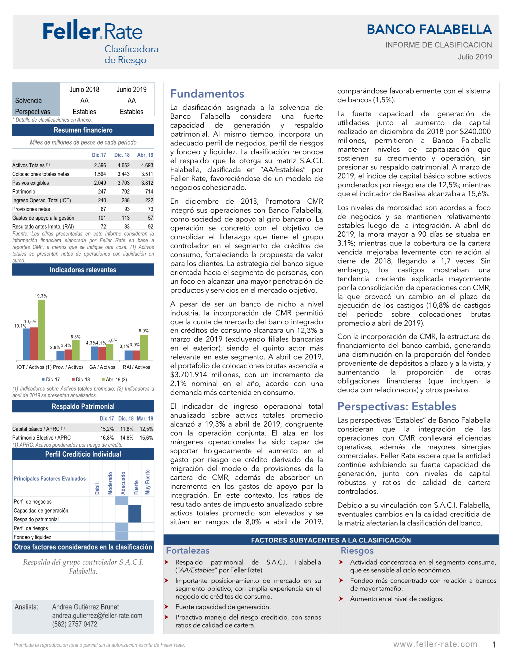 BANCO FALABELLA INFORME DE CLASIFICACION Julio 2019