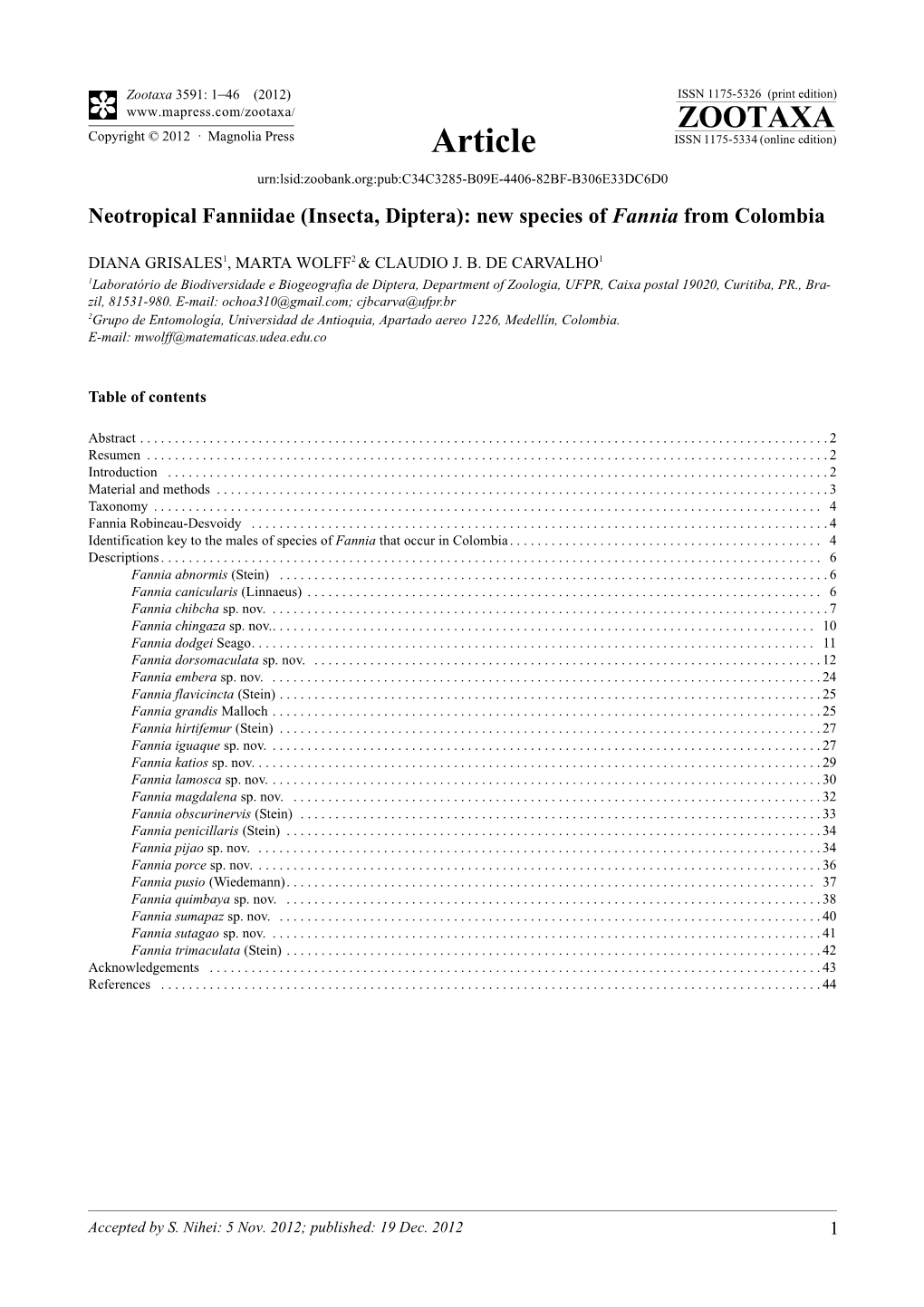 (Insecta, Diptera): New Species of Fannia from Colombia