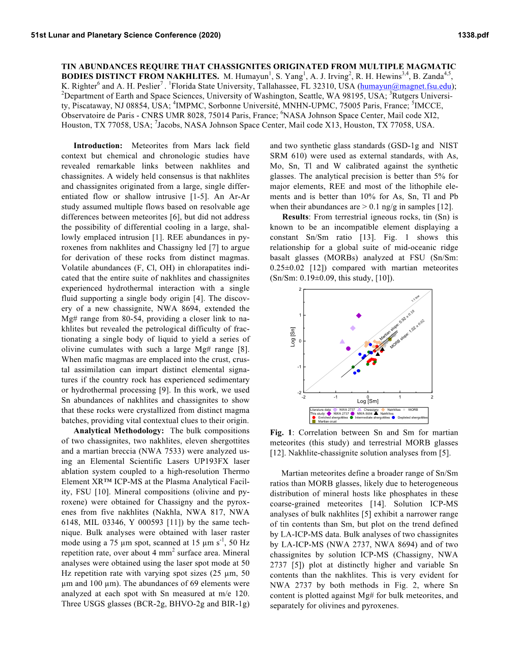 Tin Abundances Require That Chassignites Originated from Multiple Magmatic Bodies Distinct from Nakhlites