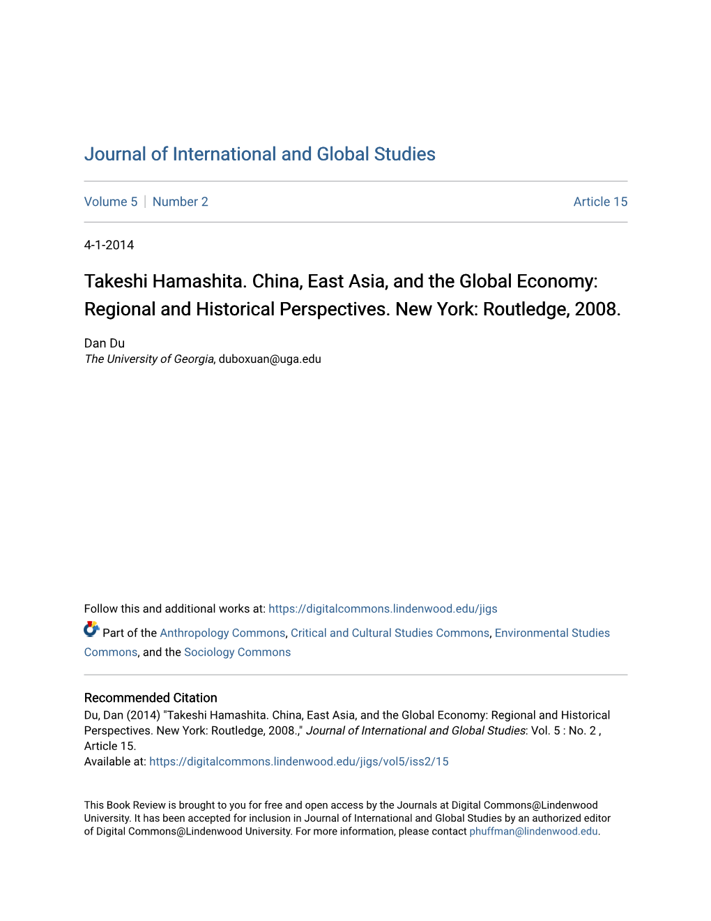 Takeshi Hamashita. China, East Asia, and the Global Economy: Regional and Historical Perspectives