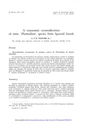 A Taxonomic Reconsideration of Some Plasmodium Species from Iguanid Lizards