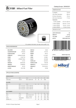 1191 Millard Fuel Filter DIMENSIONS