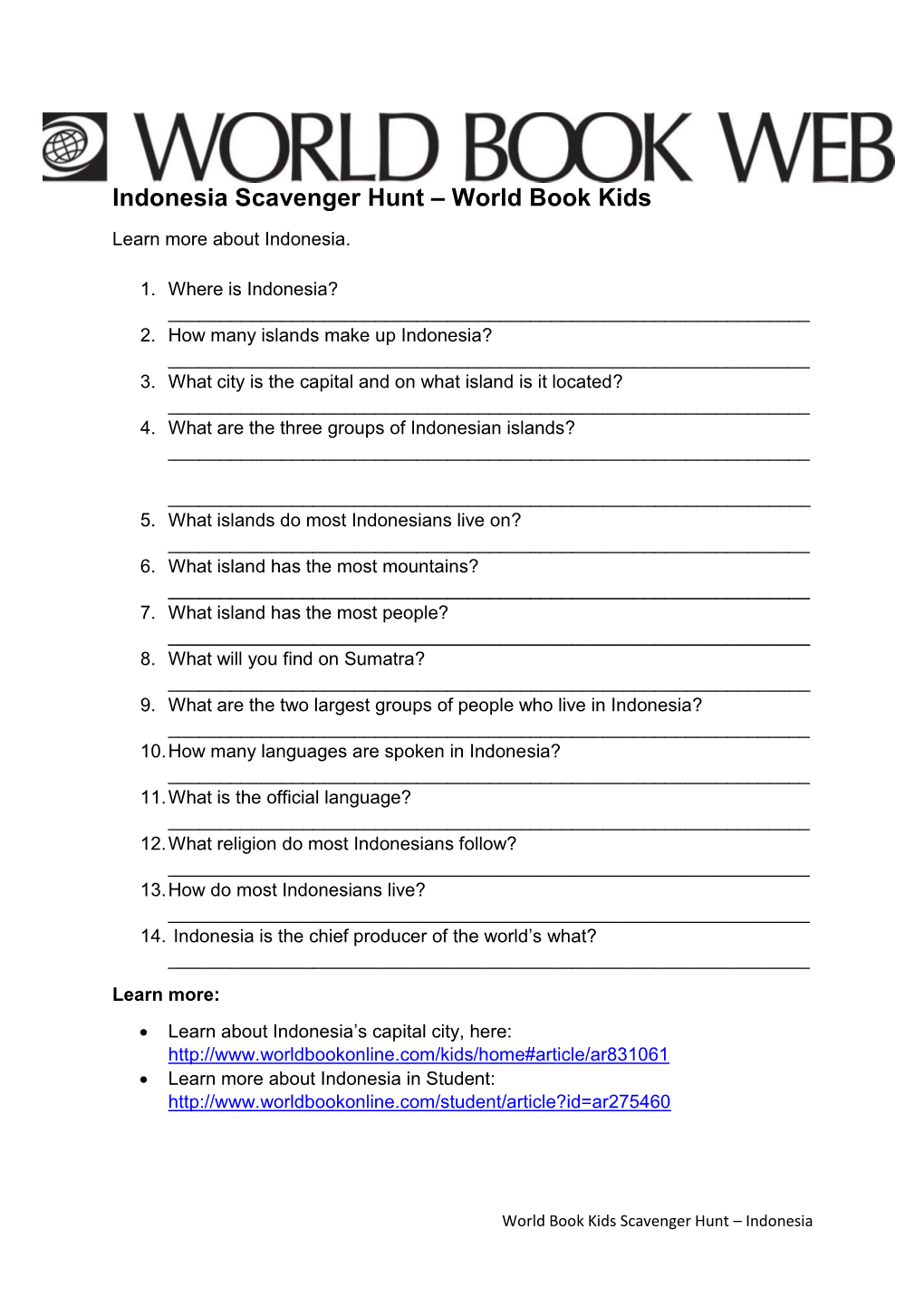 Indonesia Scavenger Hunt – World Book Kids