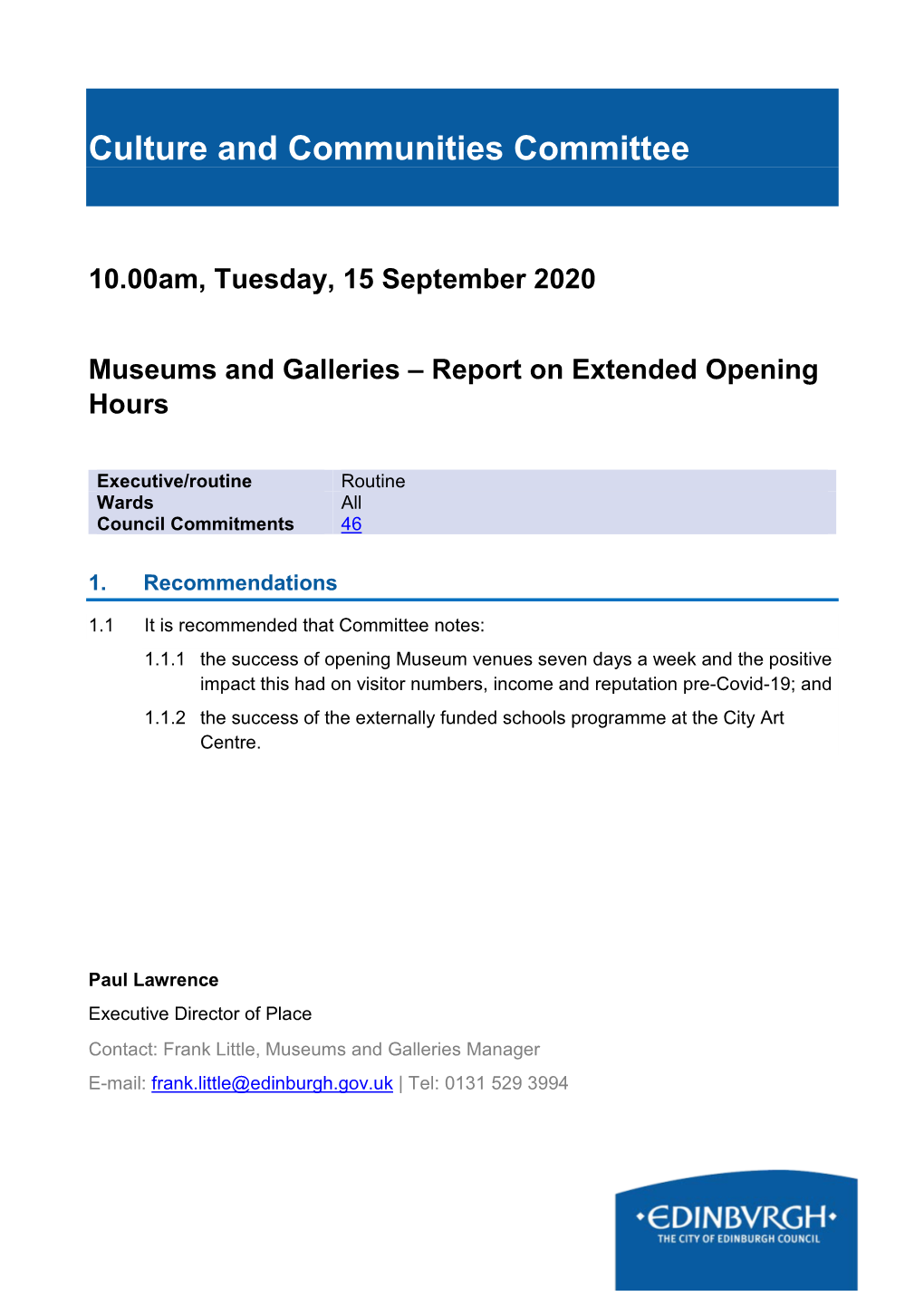 Museums and Galleries – Report on Extended Opening Hours PDF 217