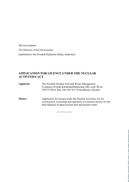 Application for Licence Under the Nuclear Activities Act