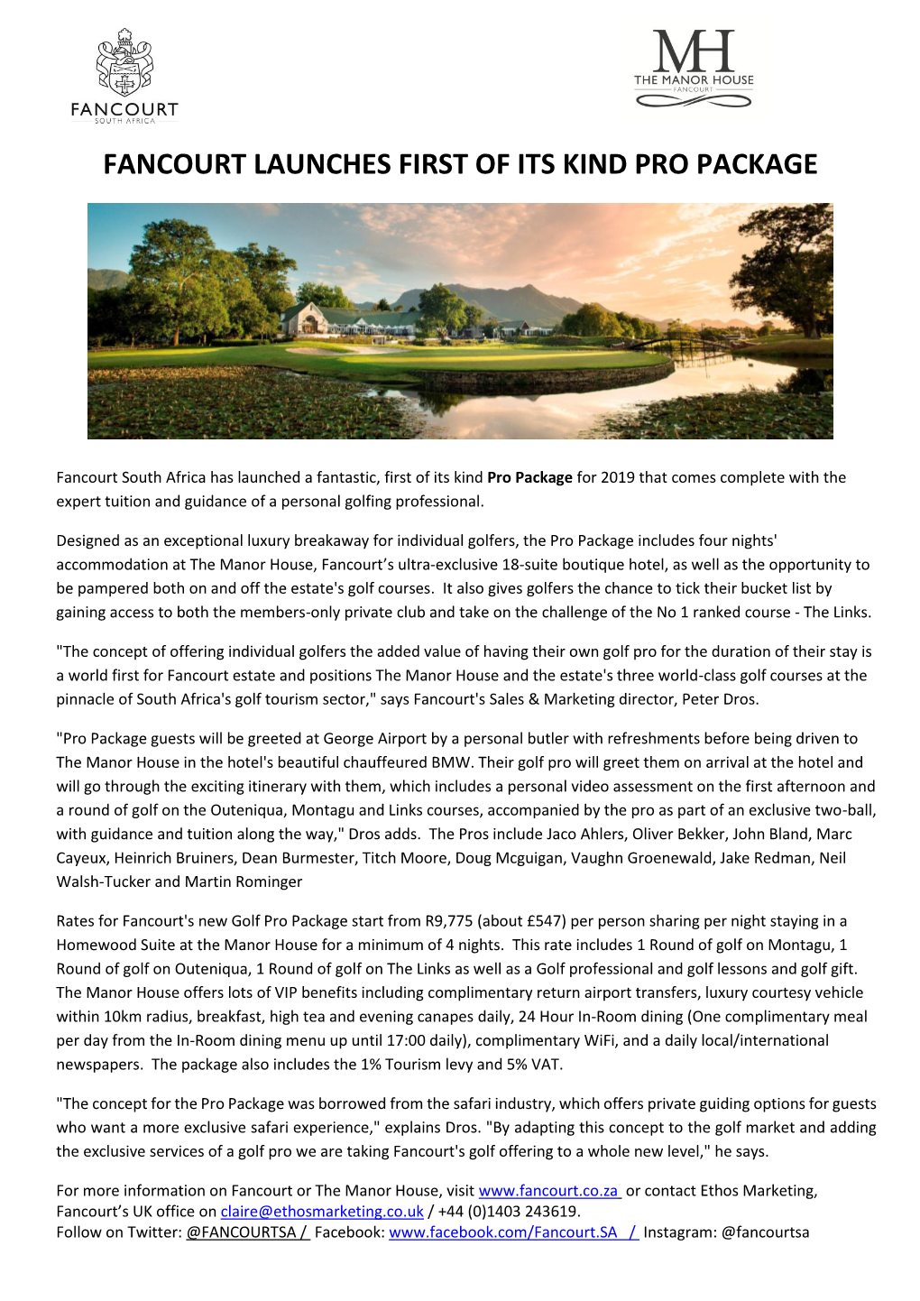 Fancourt Launches First of Its Kind Pro Package