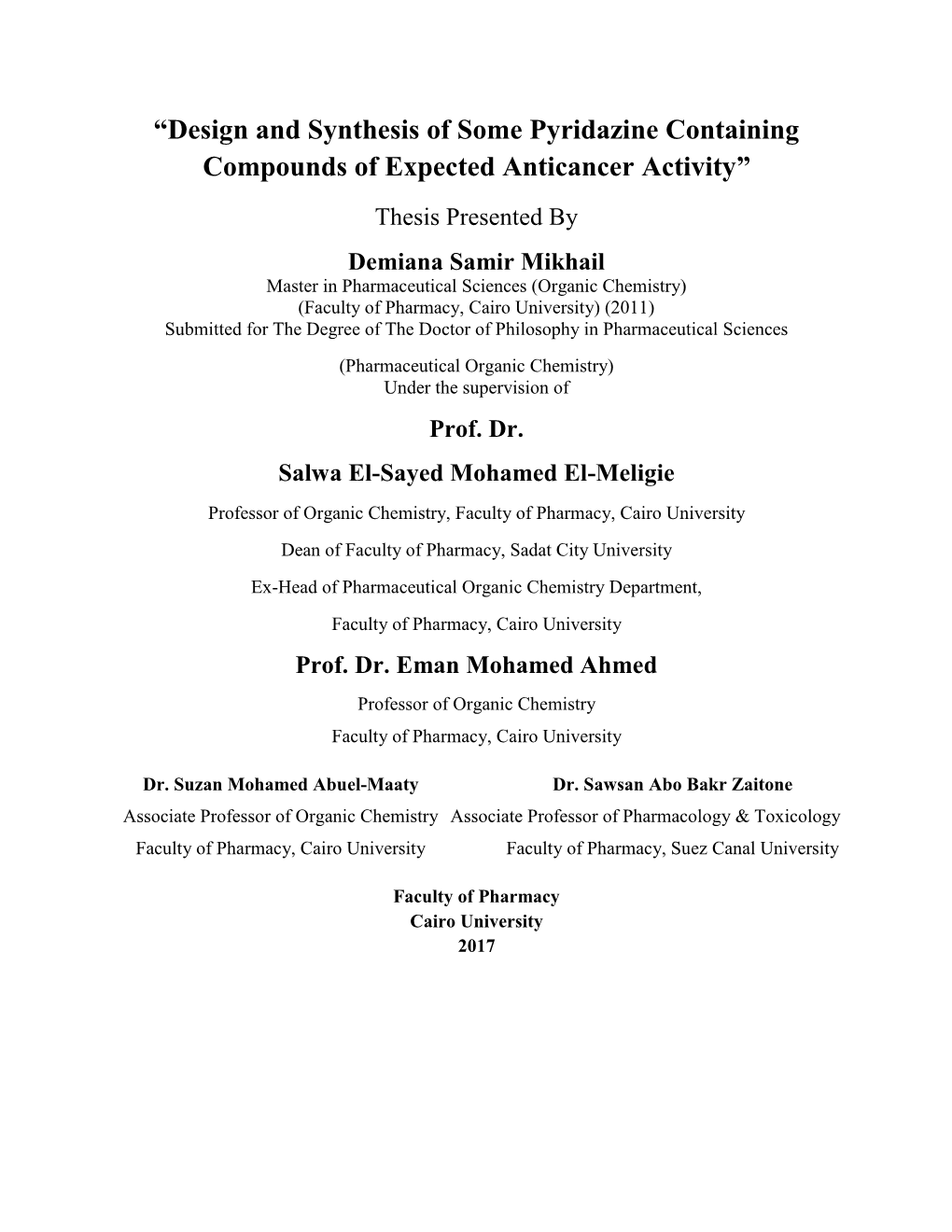 “Design and Synthesis of Some Pyridazine Containing Compounds