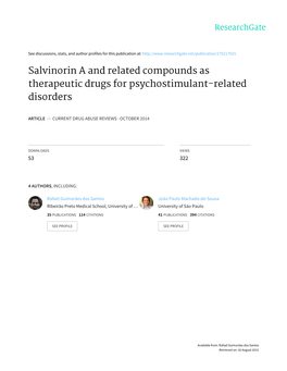 Salvinorin a and Related Compounds As Therapeutic Drugs for Psychostimulant-Related Disorders