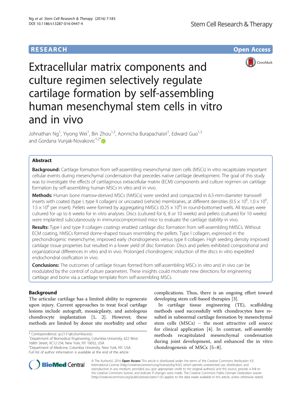 Extracellular Matrix Components and Culture Regimen Selectively Regulate Cartilage Formation by Self-Assembling Human Mesenchyma