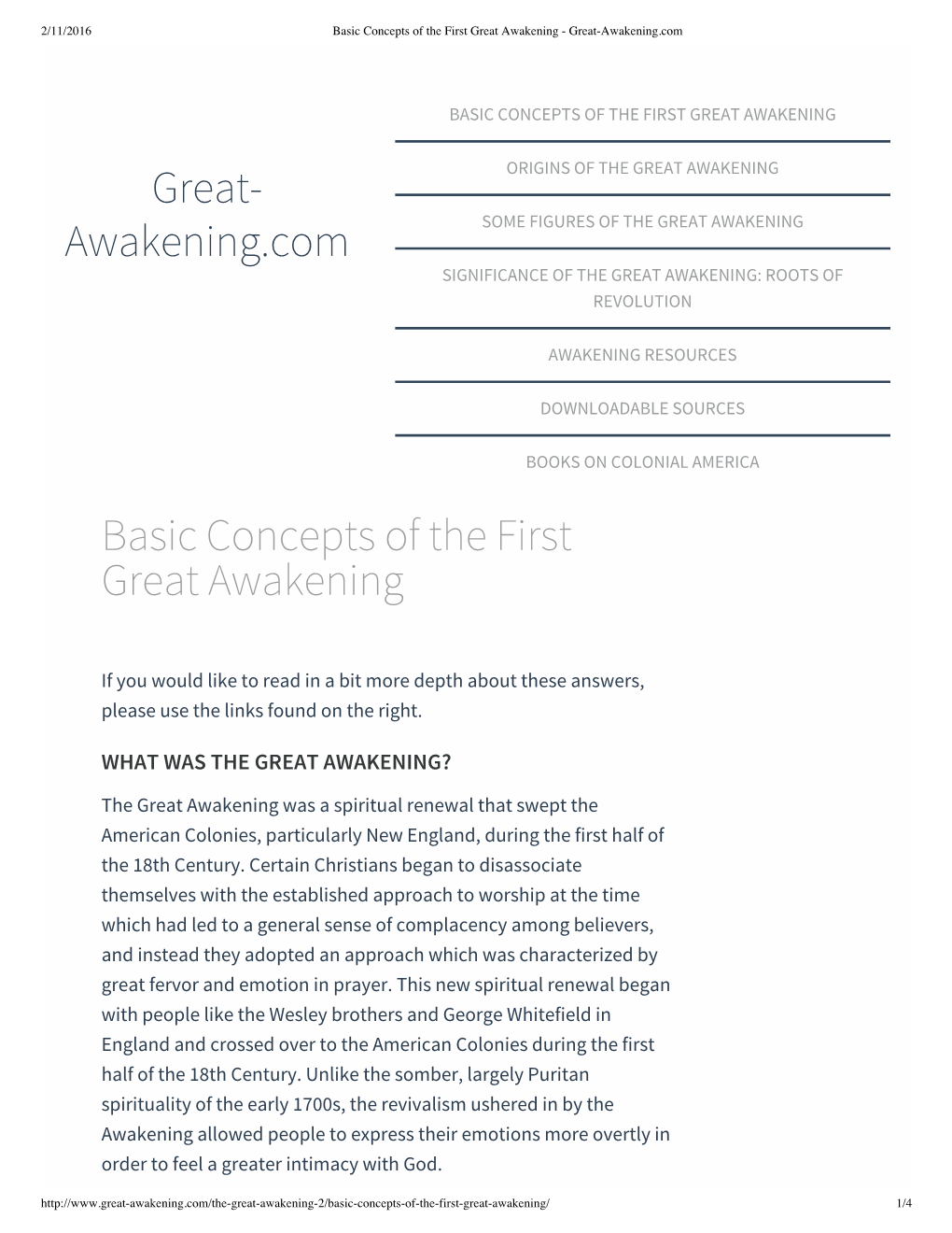 Basic Concepts of the First Great Awakening Great- Awakening.Com