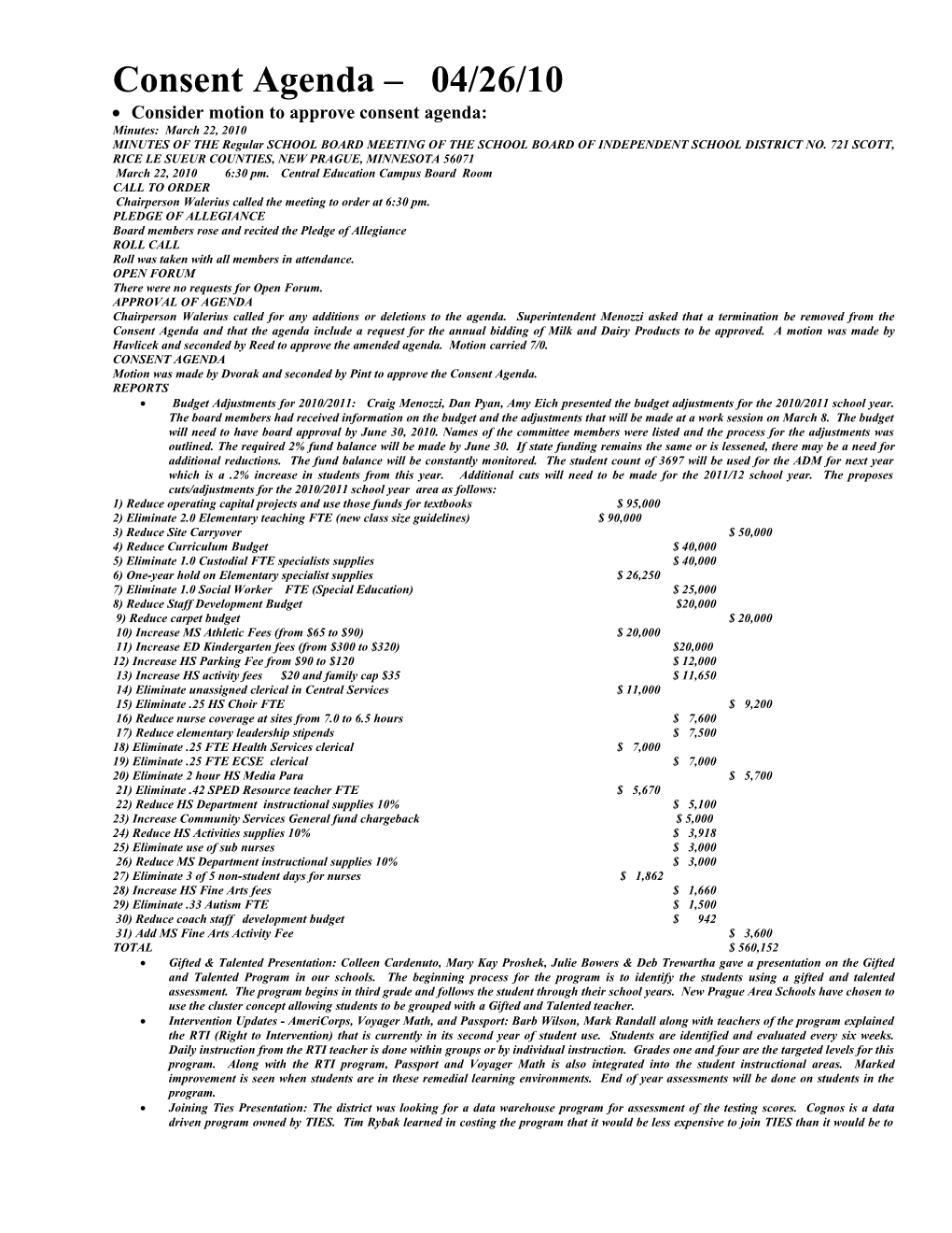 Consent Agenda 04/26/10