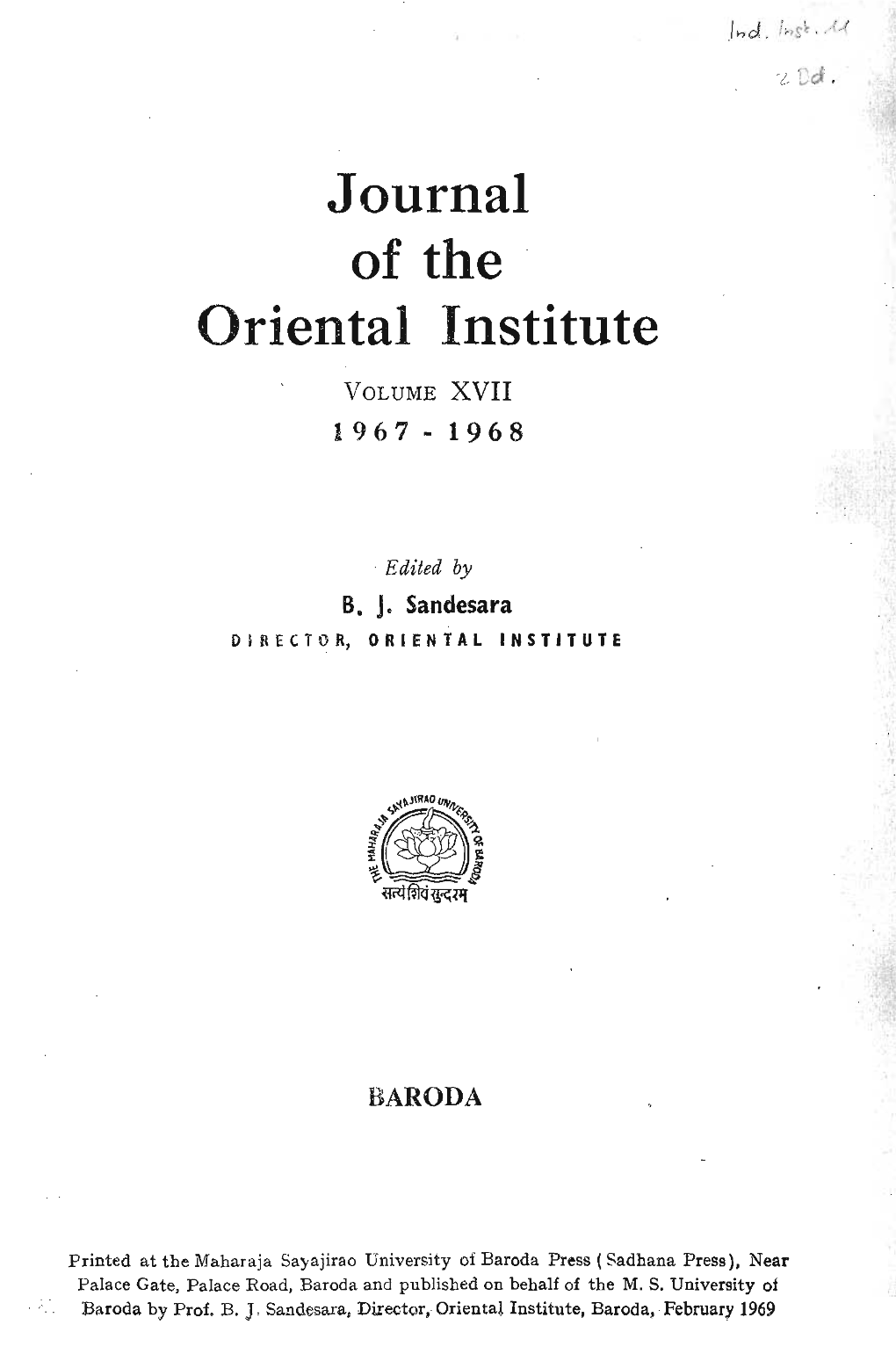 Journal of the Oriental Institute