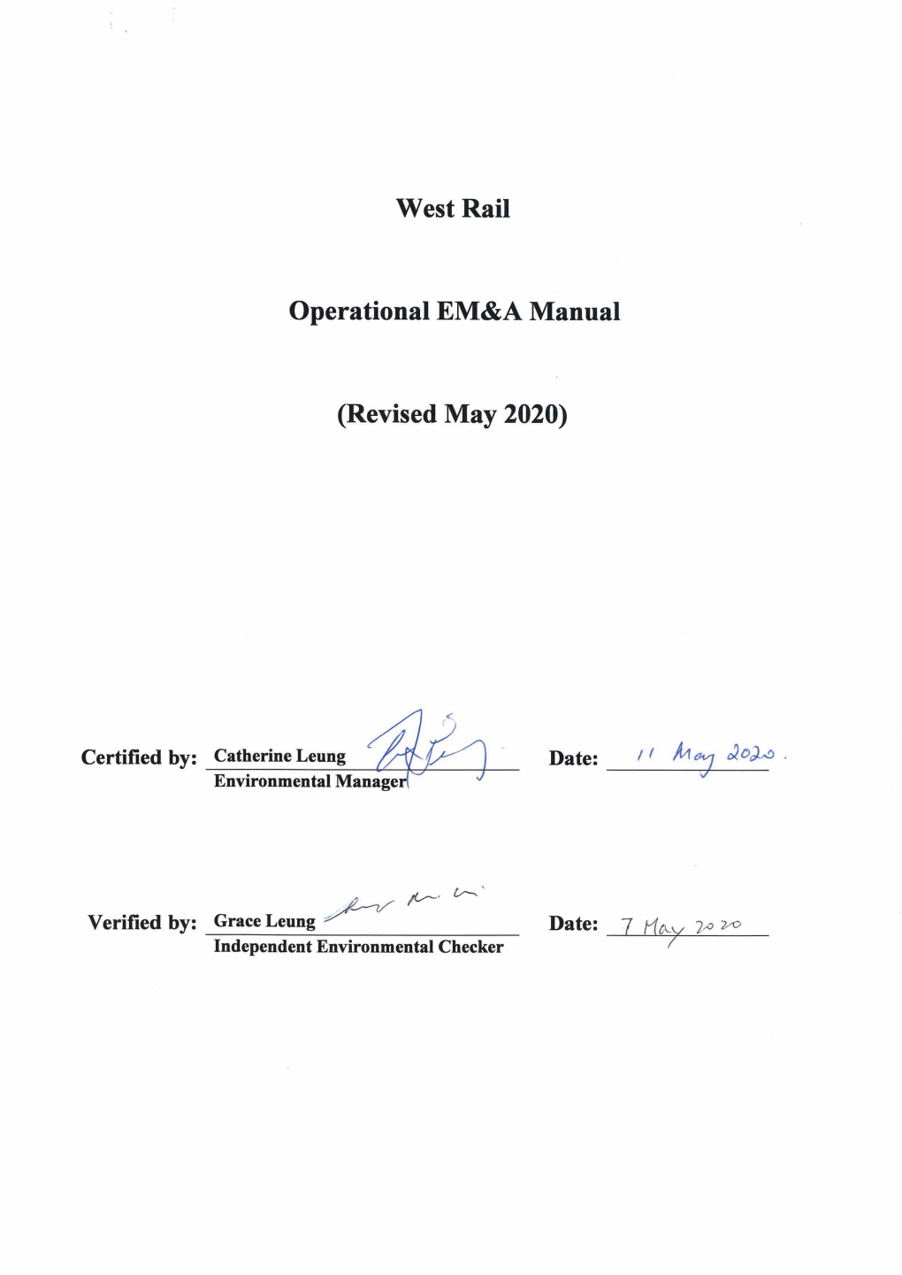 West Rail Operational EM&A Manual (Revised May 2020)