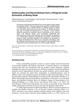 Arabinoxylan and Nanocellulose from a Kilogram-Scale Extraction of Barley Husk
