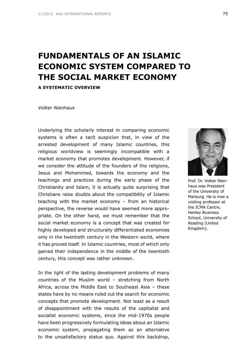 Fundamentals of an Islamic Economic System Compared to the Social Market Economy a Systematic Overview