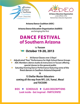 DANCE FESTIVAL of Southern Arizona to Tucson  October 19-20, 2013