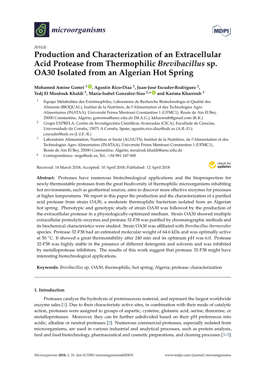 Production and Characterization of an Extracellular Acid Protease from Thermophilic Brevibacillus Sp