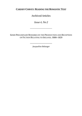 Fiction Relating to Ireland, 1800-29