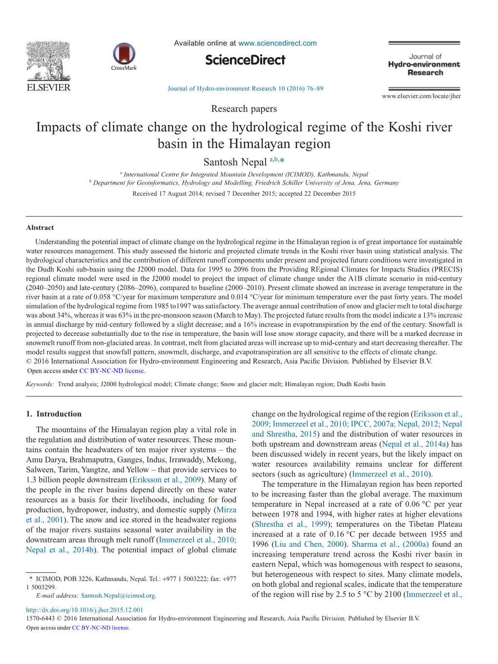 Impacts of Climate Change on the Hydrological Regime of The