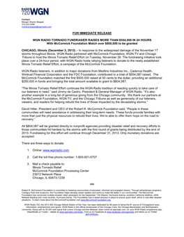 For Immediate Release Wgn Radio Tornado Fundrasier