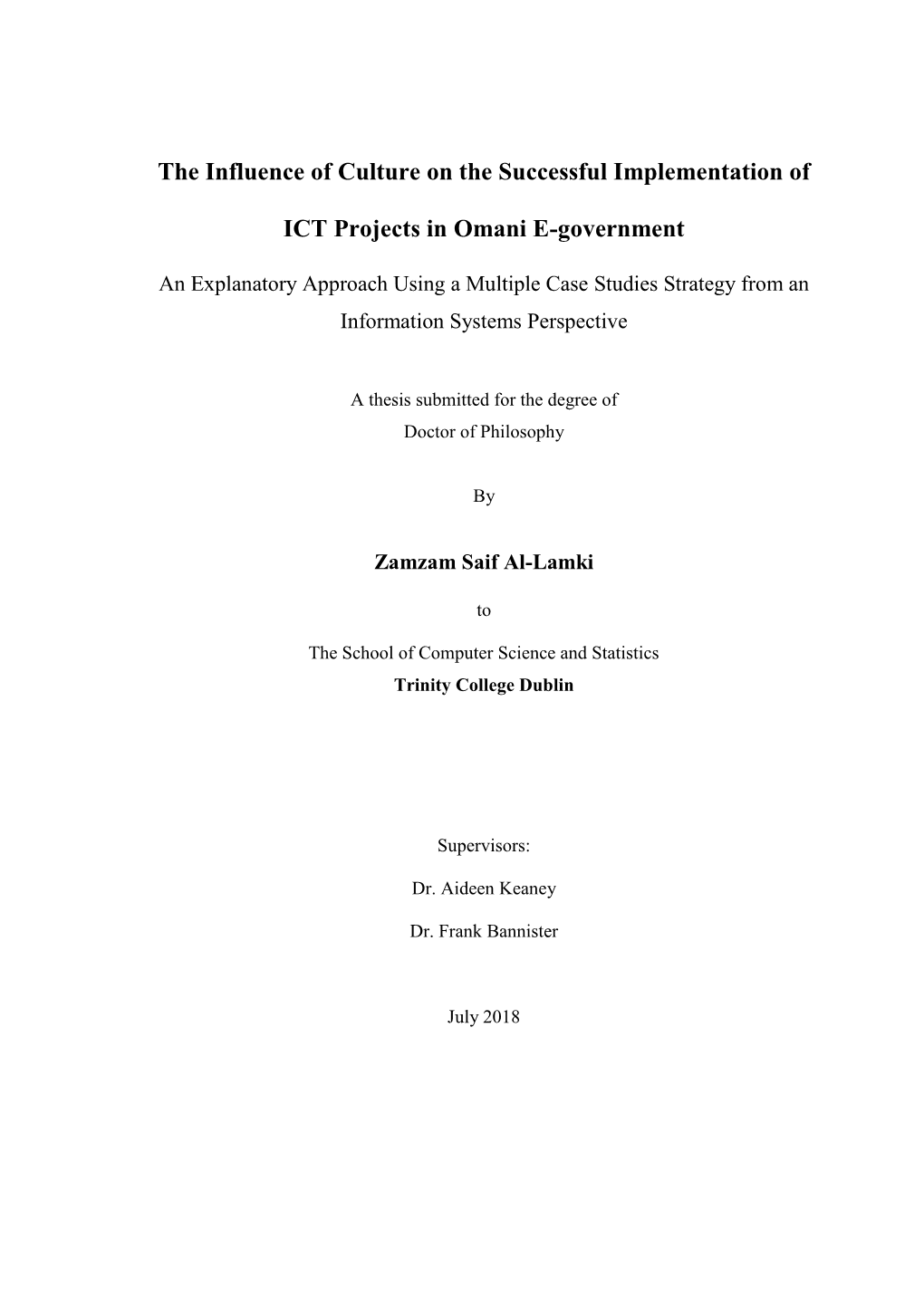 The Influence of Culture on the Successful Implementation of ICT Projects in Omani E-Government