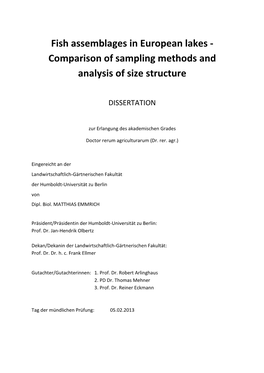 Fish Assemblages in European Lakes - Comparison of Sampling Methods and Analysis of Size Structure