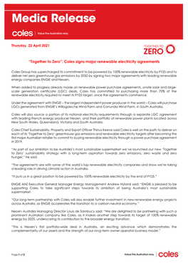 “Together to Zero”: Coles Signs Major Renewable Electricity Agreements