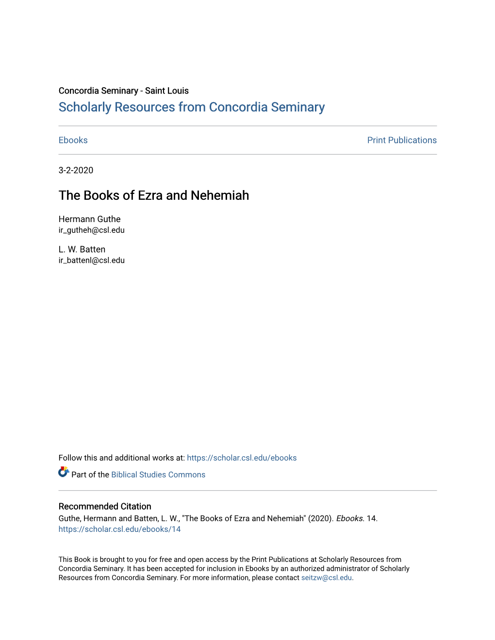 The Books of Ezra and Nehemiah