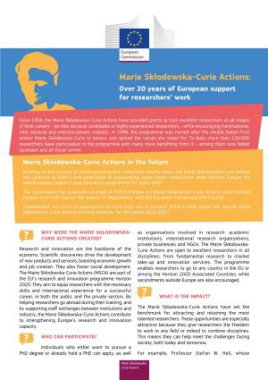 Marie Skłodowska-Curie Actions: Over 20 Years of European Support for Researchers’ Work