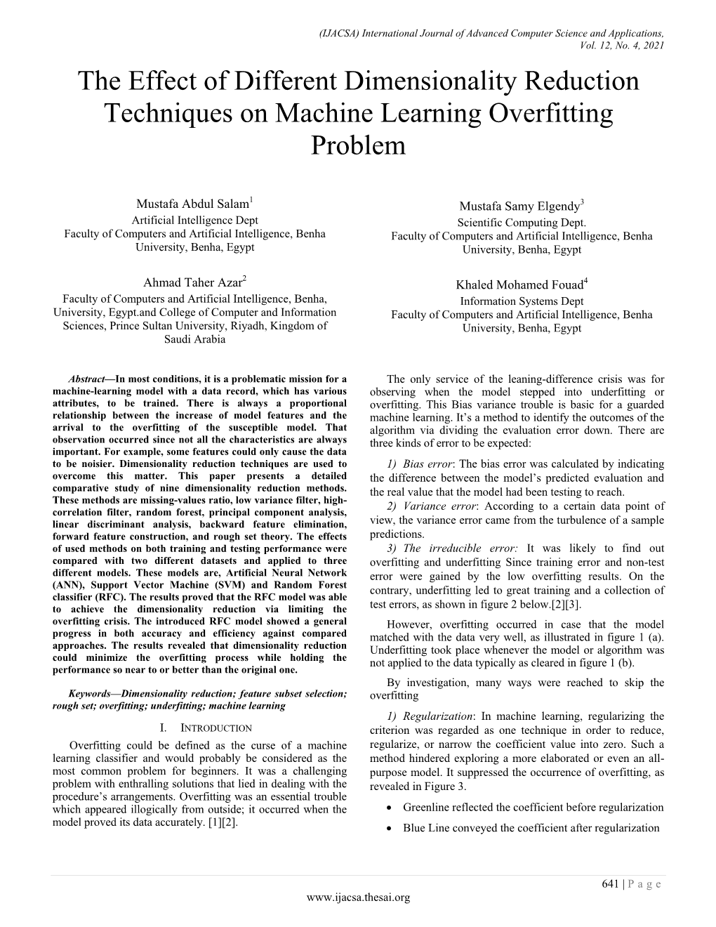 The Effect of Different Dimensionality Reduction Techniques on Machine Learning Overfitting Problem