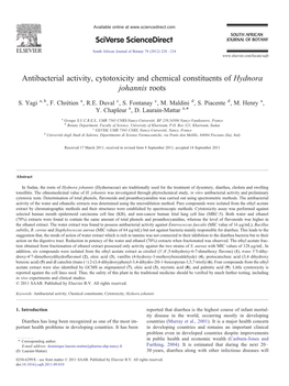 Antibacterial Activity, Cytotoxicity and Chemical Constituents of Hydnora Johannis Roots