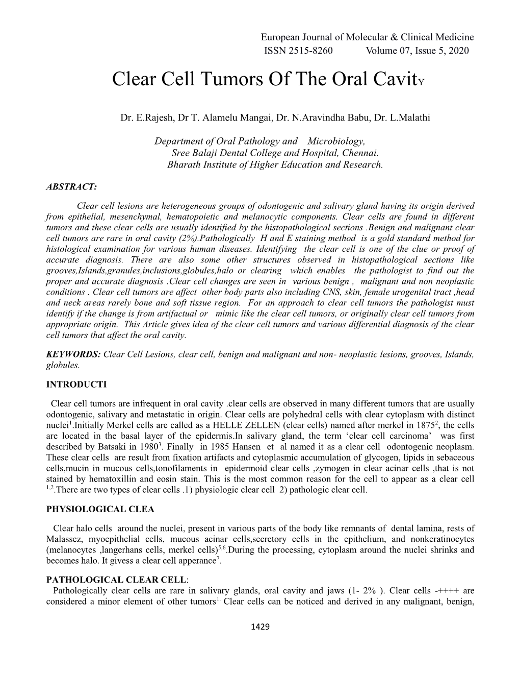 Clear Cell Tumors of the Oral Cavity