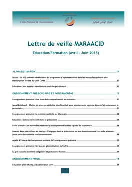 Education/Formation (Avril - Juin 2015)