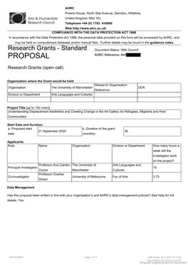 Research Grants - Standard Document Status: with Council PROPOSAL