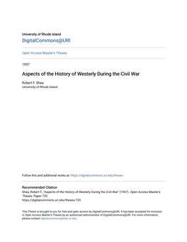 Aspects of the History of Westerly During the Civil War