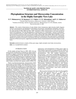 Phytoplankton Structure and Microcystine Concentration in the Highly Eutrophic Nero Lake O