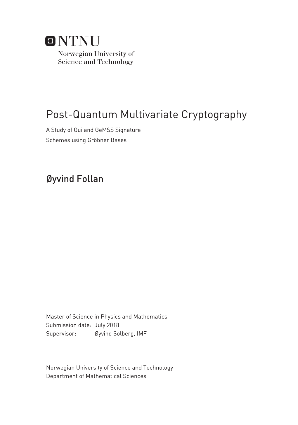 Post-Quantum Multivariate Cryptography