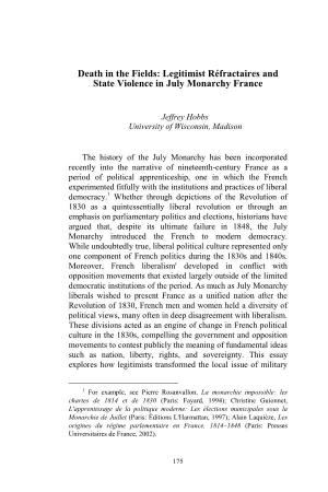 Death in the Fields: Legitimist Réfractaires and State Violence in July Monarchy France