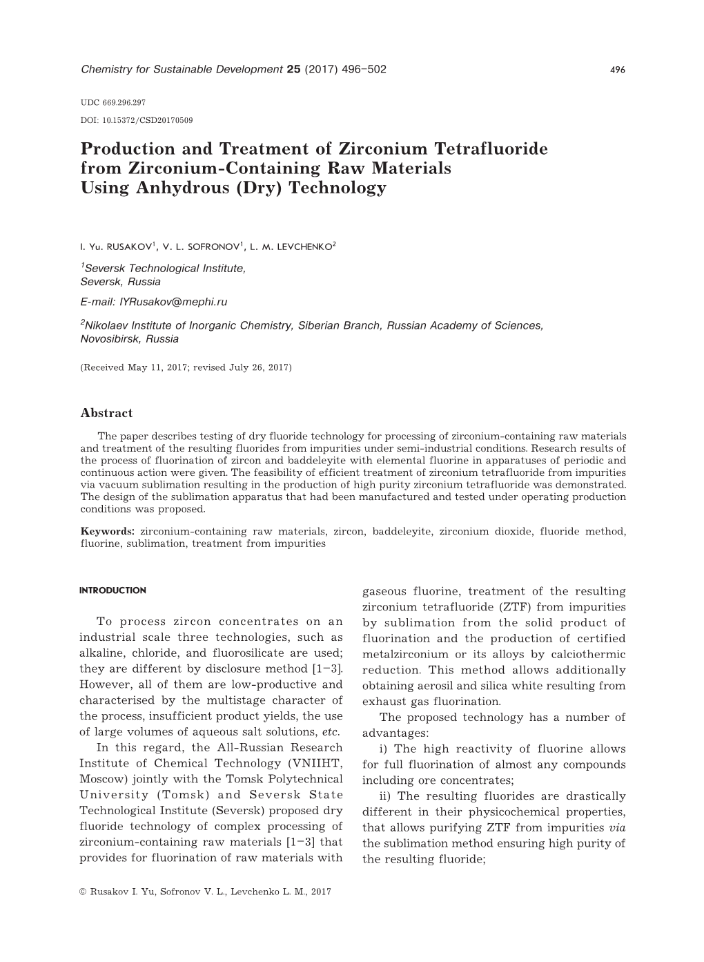 Production and Treatment of Zirconium Tetrafluoride from Zirconium-Containing Raw Materials Using Anhydrous (Dry) Technology