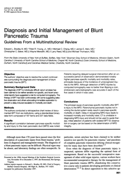 Diagnosis and Initial Management of Blunt Pancreatic Trauma Guidelines from a Multiinstitutional Review