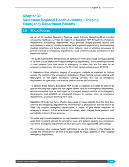 30 Saskatoon Regional Health Authority—Triaging Emergency Department Patients