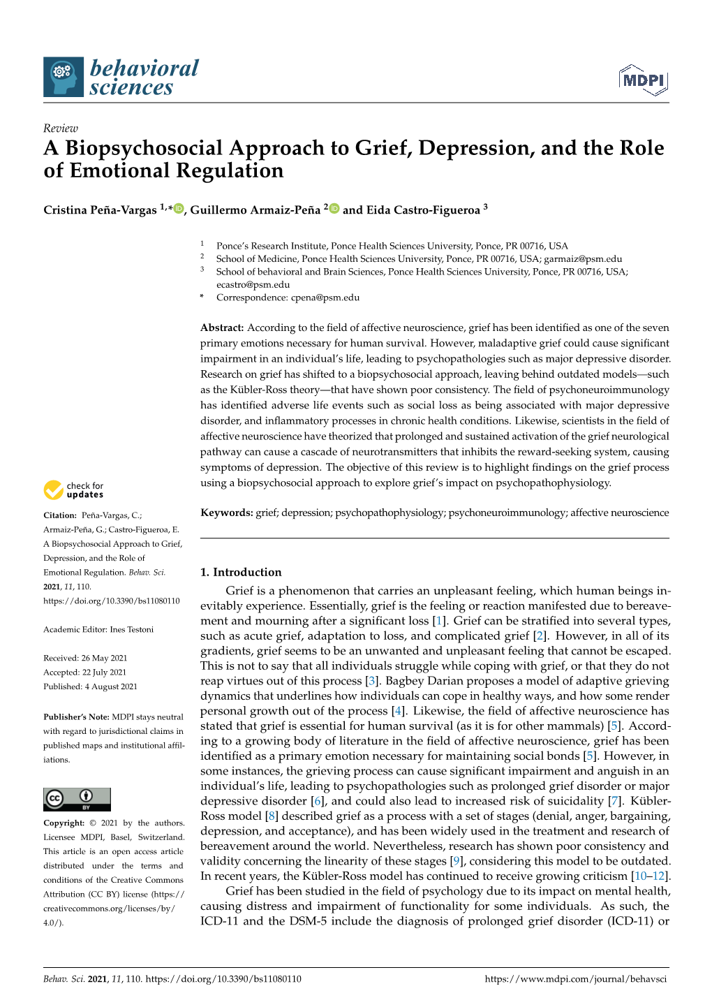 A Biopsychosocial Approach to Grief, Depression, and the Role of Emotional Regulation