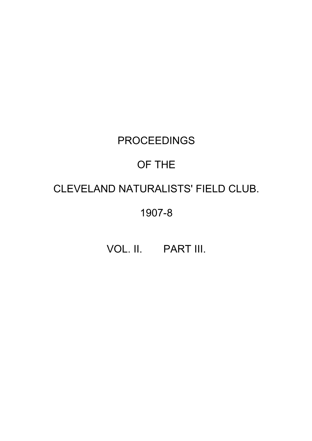 Proceedings of the Cleveland Naturalists' Field Club