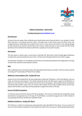 Byfleet CC Newsletter – March 2015 for Latest News Go To