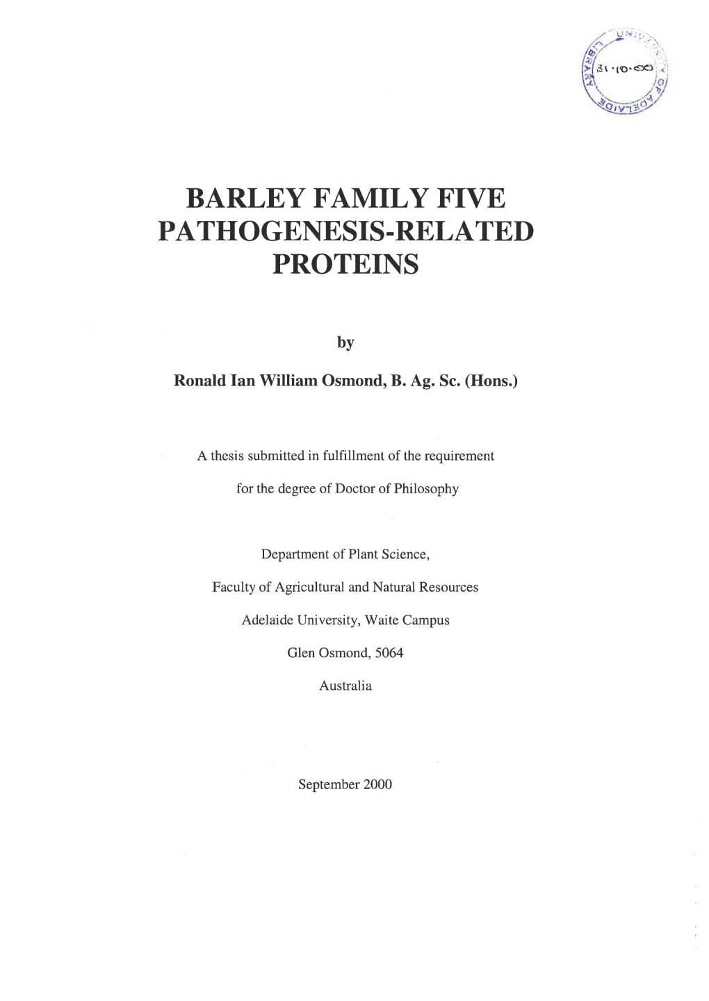 Barley Family Five Pathogenesis-Related Proteins