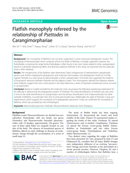Flatfish Monophyly Refereed by the Relationship of Psettodes In